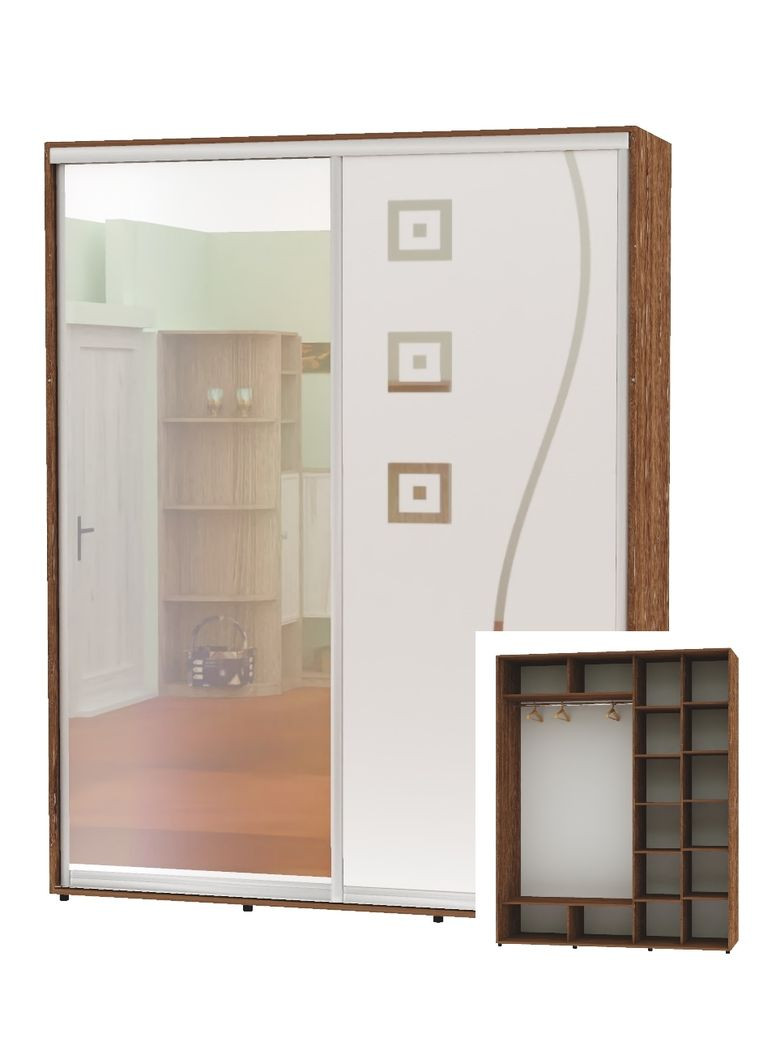 Шкаф-купе двухдверный 190*60*230 Дуб винтаж Зеркало/Зеркало с пескоструйным рисунком Алекса (360477211)