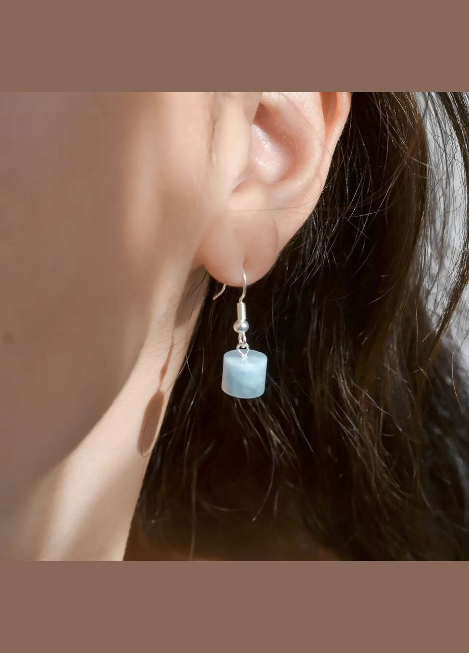 Сережки натуральний камінь Аквамарин циліндр, швенза колір срібло фур-ра гіп-ний сплав d-9мм L-30мм No Brand Підвіски (305593794)