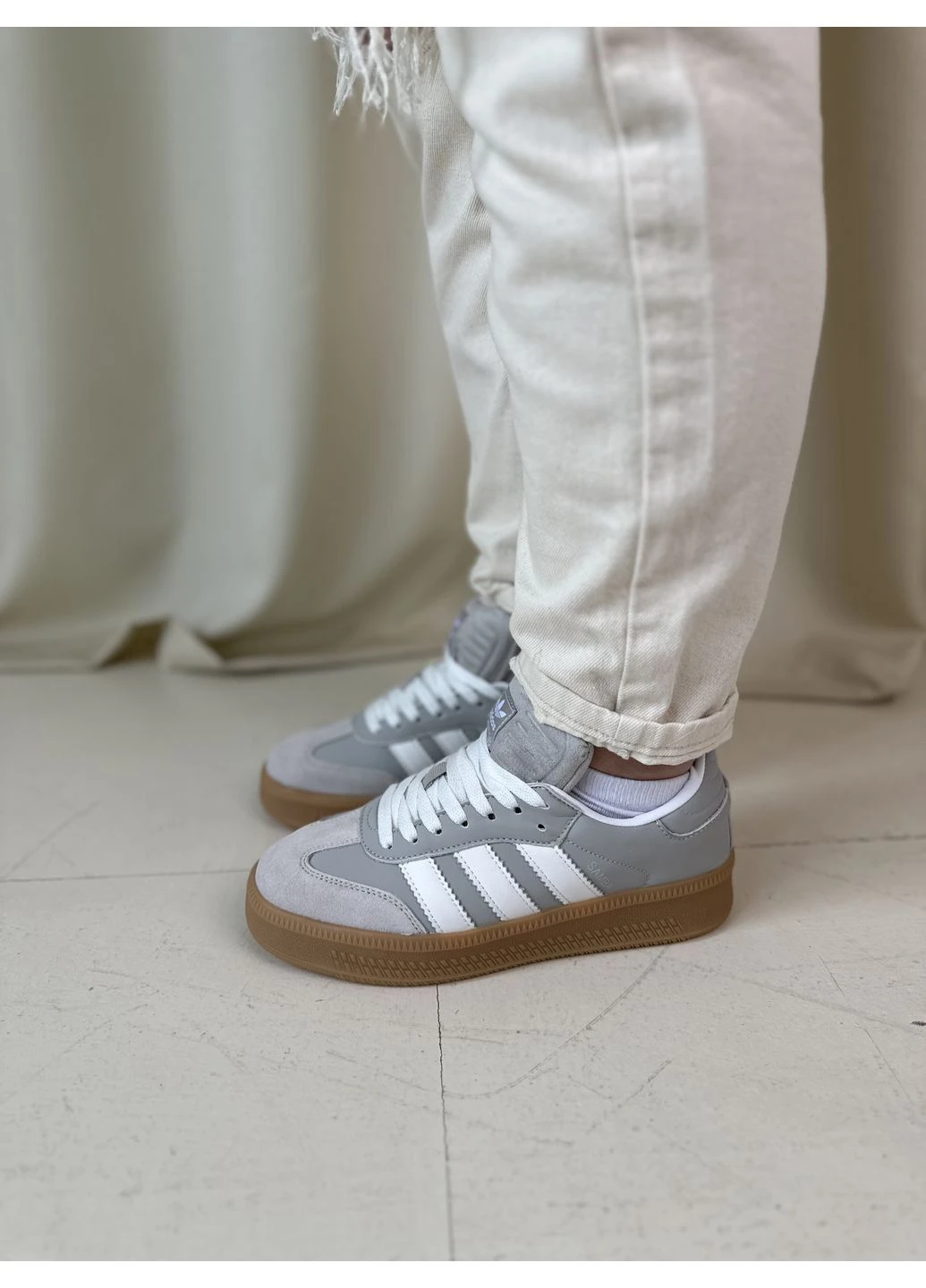 Білі літні кросівки adidas samba xlg grey white platform адідас самба No Brand