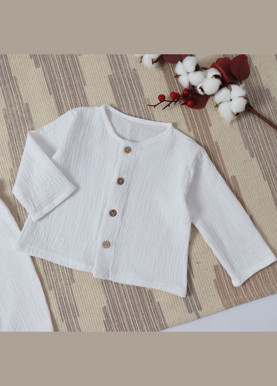 Комбінований демісезонний дитячий мусліновий святковий білий комплект (сорочка+сіра жилетка) No Brand