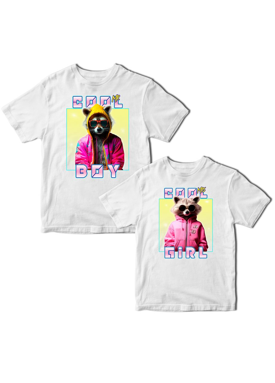 Парные белые футболки для влюбленных с принтом "Cool Girl Boy. Крутая девочка мальчик" Кавун футболка (316346431)
