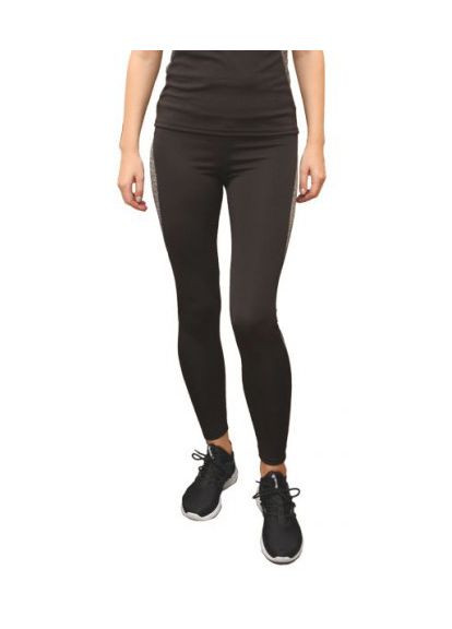 Черные демисезонные женские спортивные лосины батал, леггинсы больших размеров для спорта с серыми вставками Total Pro