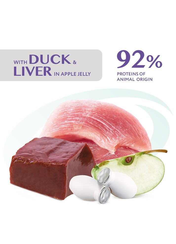 Вологий корм для котів Adult Hairball Control з качкою та шматочками печінки у яблучному желе 85 г B2711502 Optimeal (334950295)