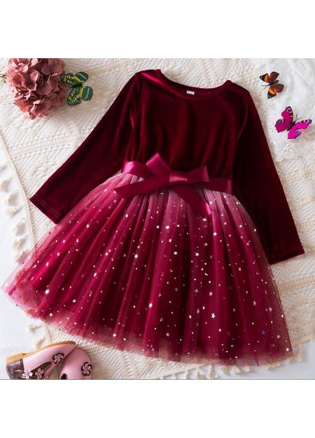 Комбинированное нарядное платье для девочки с градиентом цвет красный 10982 No Brand (370144129)