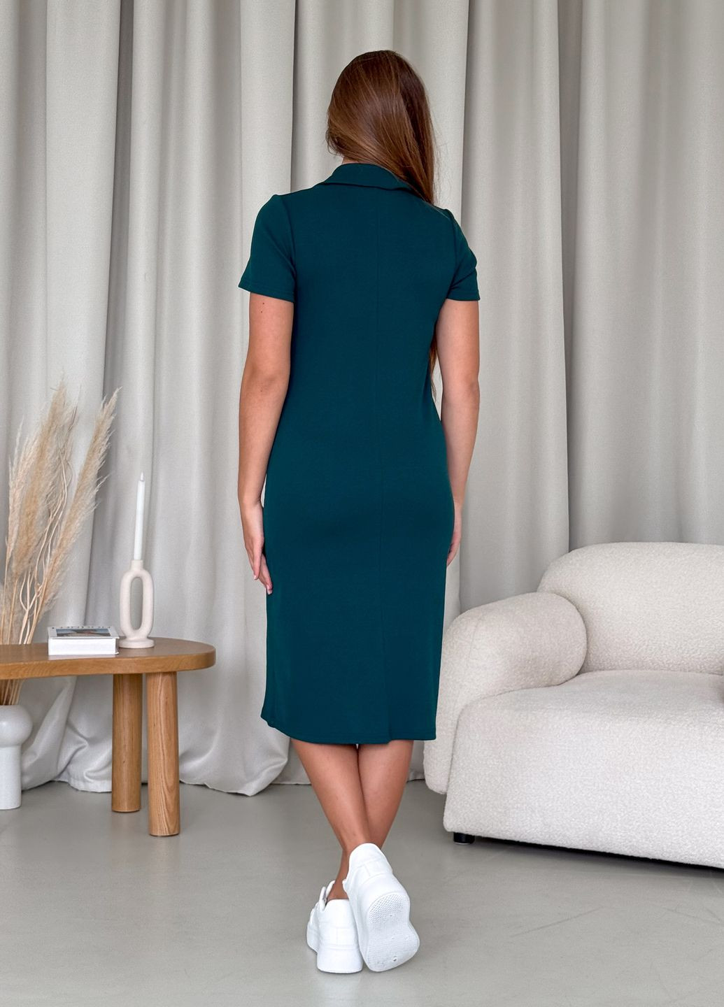 Смарагдова пляжна, повсякденний, кежуал літня вільна сукня-поло а-силуетна в рубчик з короткими рукавами сукня-футболка, поло Merlini однотонна