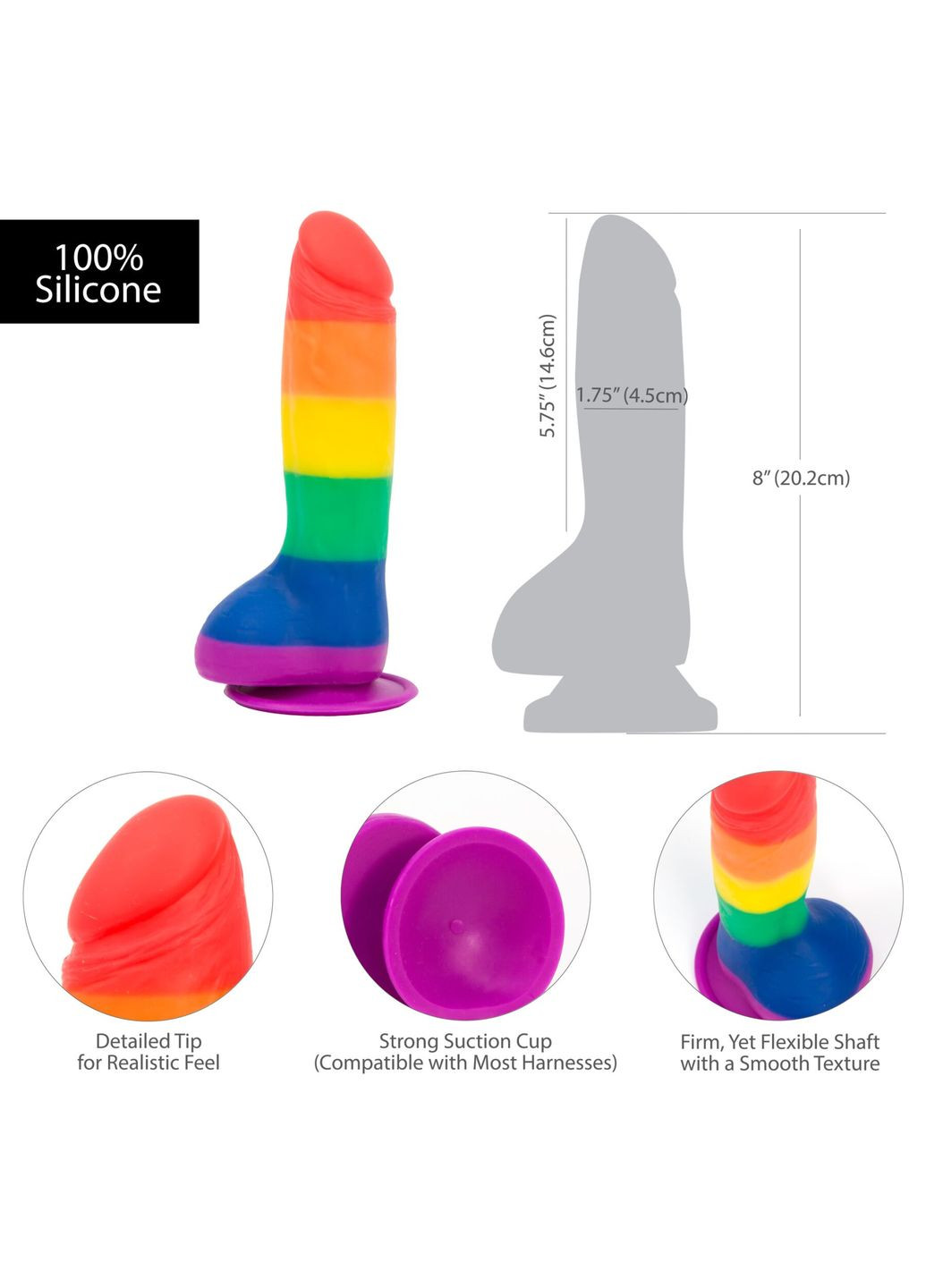 Райдужний фалоімітатор JUSTIN-8 ” – RAINBOW, 20,3 см, силікон, вібропуля в подарунок ADDICTION (297516835)