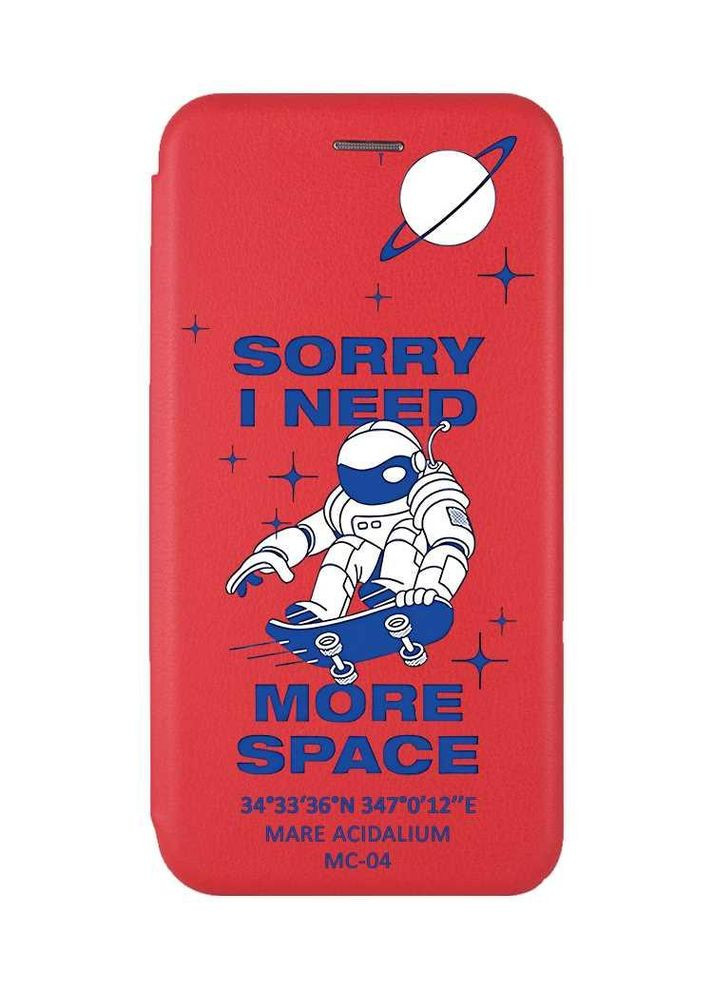 Чохол-книжка червоний з малюнком на Xiaomi Redmi Note 14 4G Космонавт на скейті (принт 248) Creative (364688155)