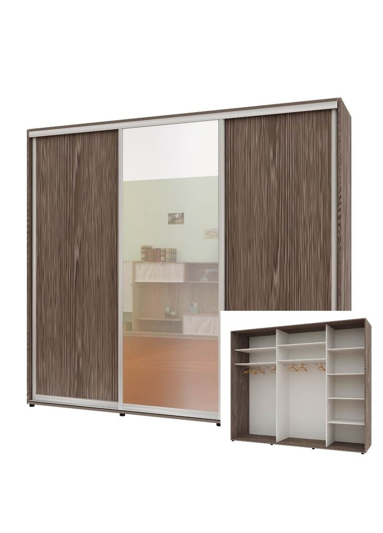 Шкаф-купе трехдверный Комфорт Мебель 240*60*240 см Трюфель ДСП + Зеркало + ДСП Стандарт Комфорт Меблі (360435819)