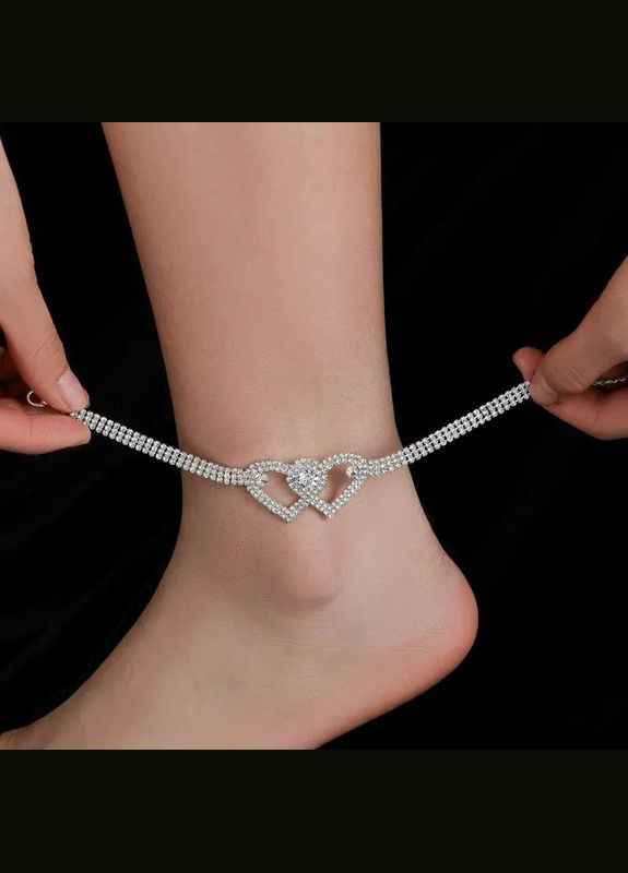 Жіночий унікальний парний браслет на ногу зі стразами сріблястий сердечка Сексуальний та Універсальний Fashion Jewelry (290250909)