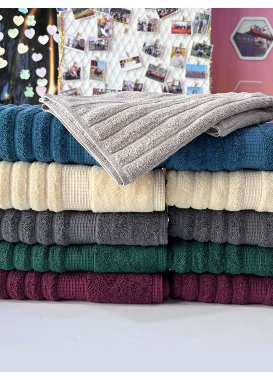 Набір 2 жакардові рушники для ванної, 70 х 140 см и 50 × 90 см Oxford Stripe бежево - сірий (351124) Lovely Svi однотонний сіро-бежевий