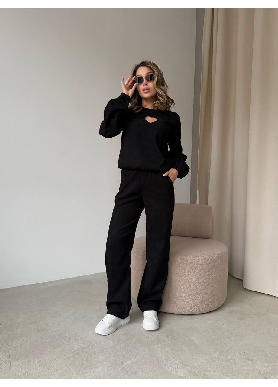 Костюм двійка вельвет х/б основа штани прямі та кофта з вирізом сердечка на грудях Україна (351290463)