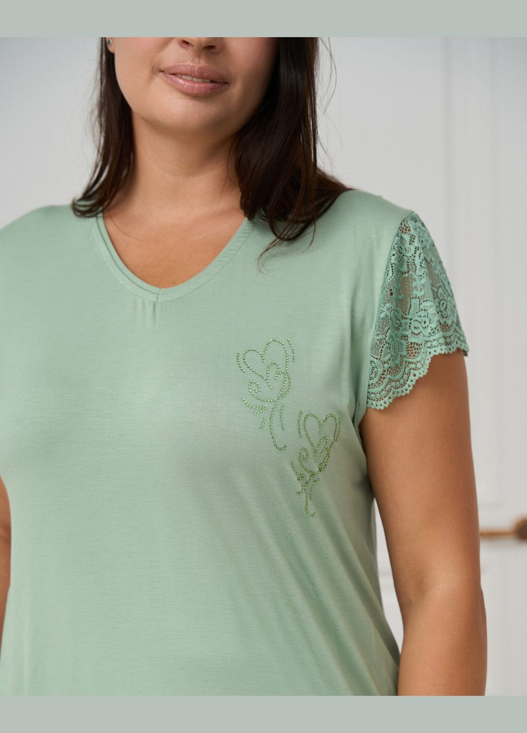 Оливкова (хакі) всесезон піжама жіноча футболка з шортами однотонна віскоза батал розмір 2xl, 3xl, 4xl, 5xl футболка + шорти Nicoletta Піжама