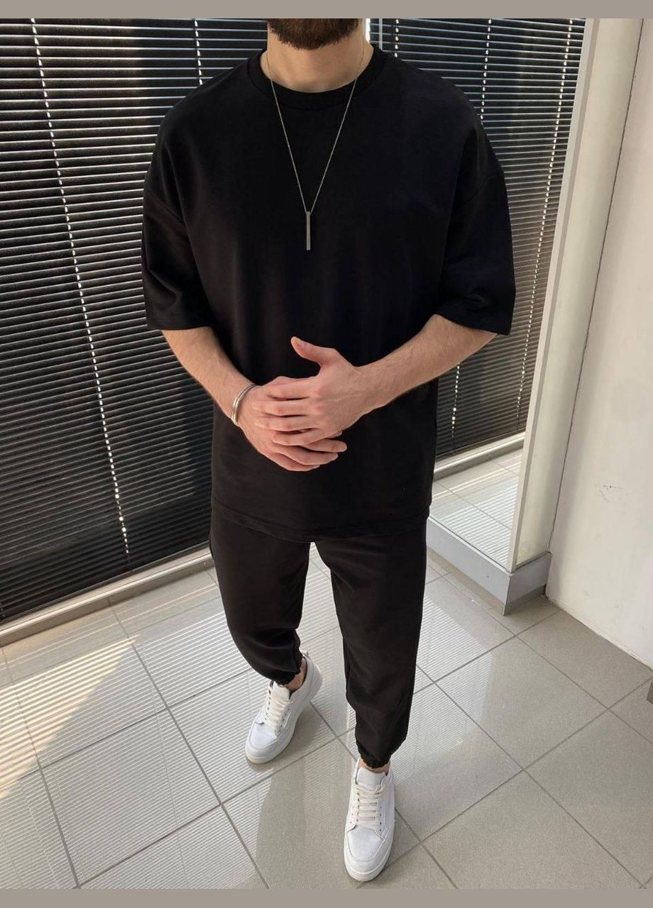 Чорний демісезонний костюм оверсайз турецька тринитка петля преміум якості No Brand