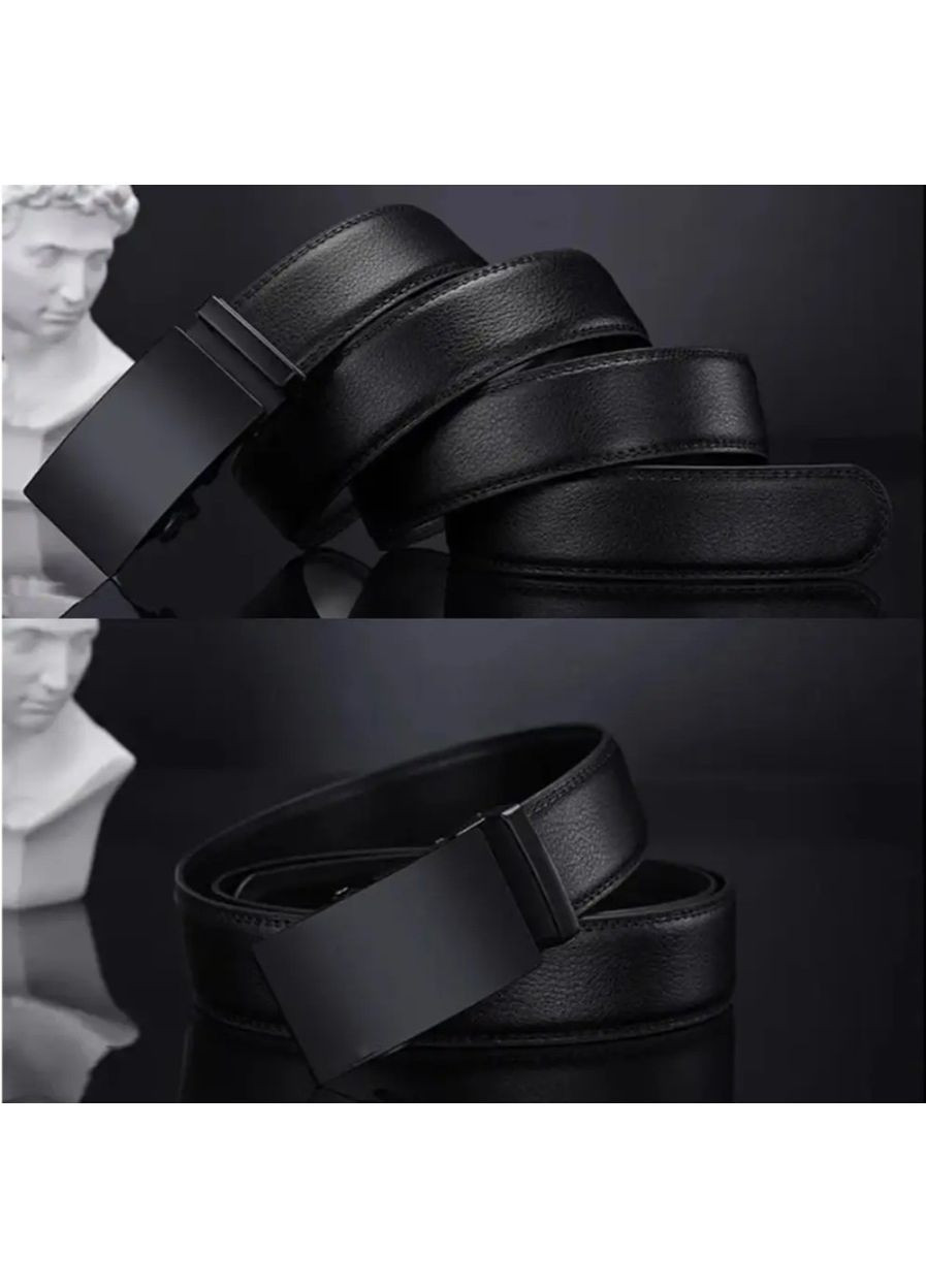Мужской кожаный ремень черный 120 см с автоматической пряжкой – стильный и надежный аксессуар для повседневного использования No Brand (362682227)