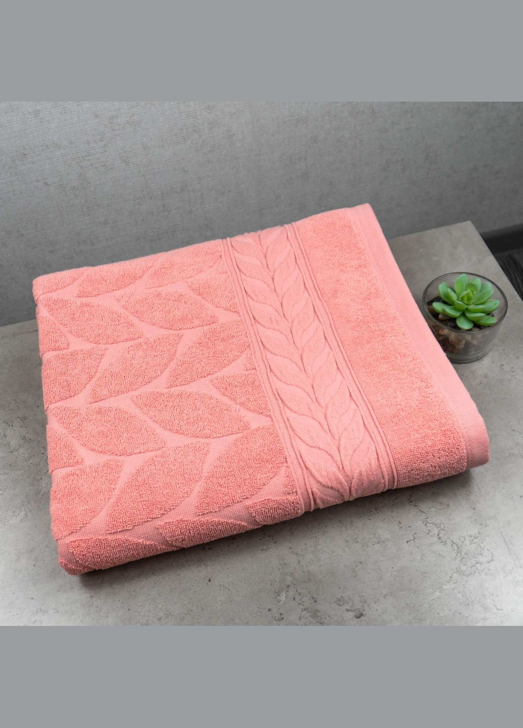 GM Textile набор махровых полотенец листья 2шт 50x90см, 70x140см 550г/м2 () розовый производство -