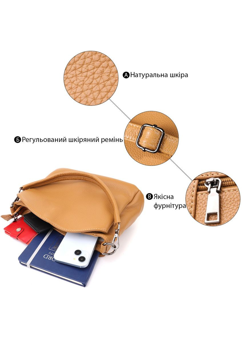 Елегантна сумка жіноча з натуральної шкіри 23008 Рудий Vintage (356670886)