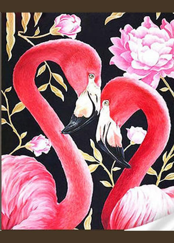 Алмазная вышивка Розовые фламинго с цветами 30*40 Картины из алмазной мозаики круглыми стразами на подрамнике полная выкладка Strateg (313402415)
