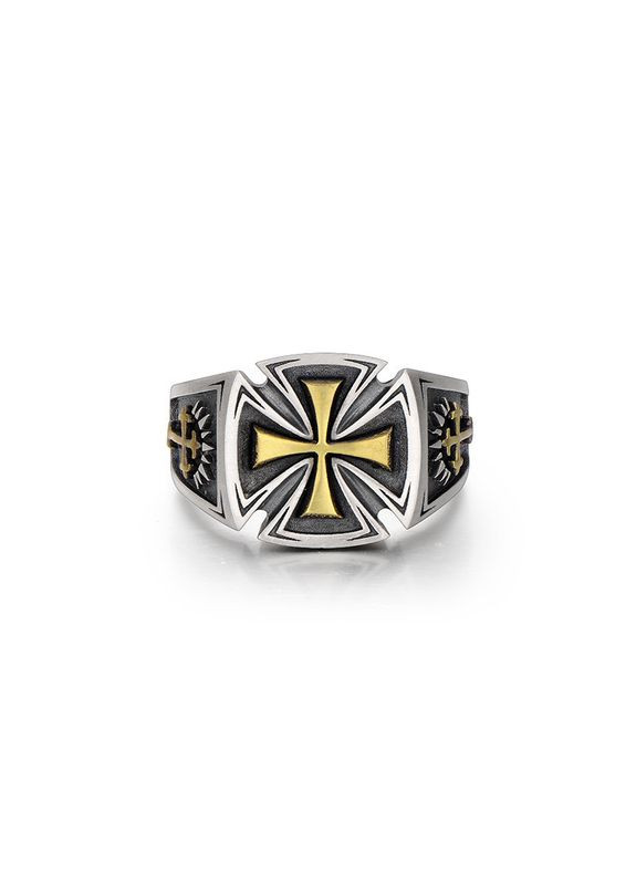 Модное мужское кольцо золотистый рыцарский мальтийский крест доблесть и честь размер регулируемый Fashion Jewelry (294611997)