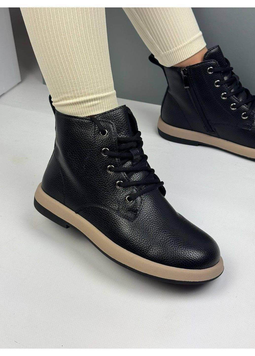 Зимние 583 ботинки зимние черные кожаные Yimeili