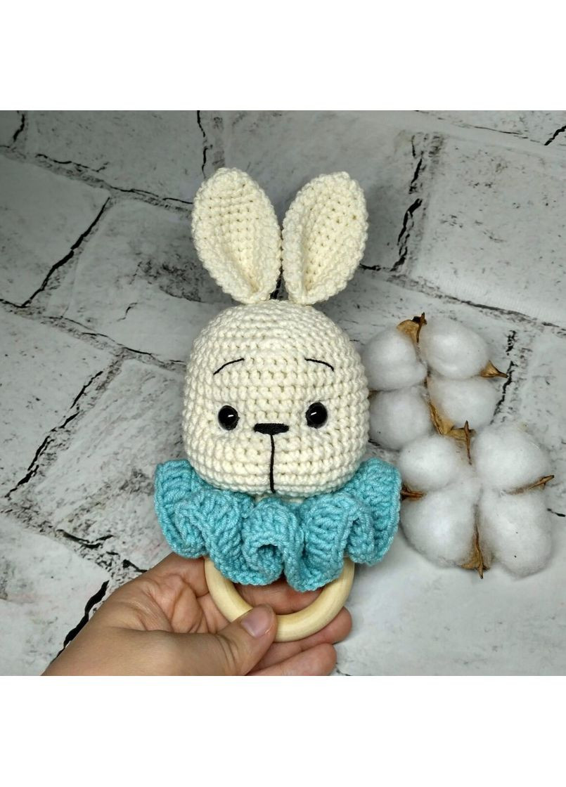 Іграшка дитяча брязкальце в'язане ручної роботи амігурумі Зайчик Hand Made 18 cм Молочний No Brand (361348623)