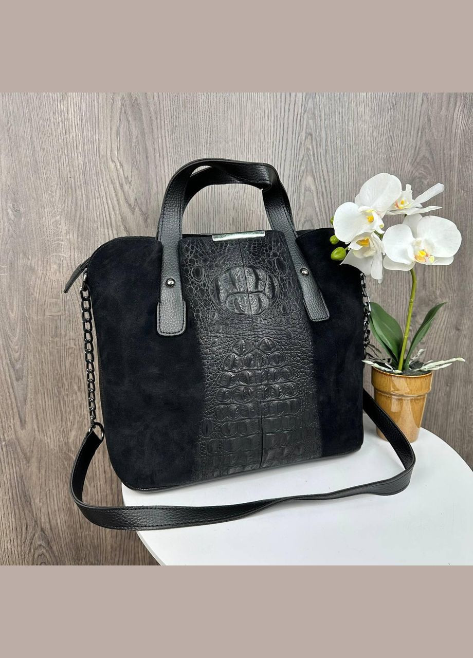 Замшевая женская сумка под рептилию, мягкая, с молнией, черная (sku_1212) No Brand (330576737)