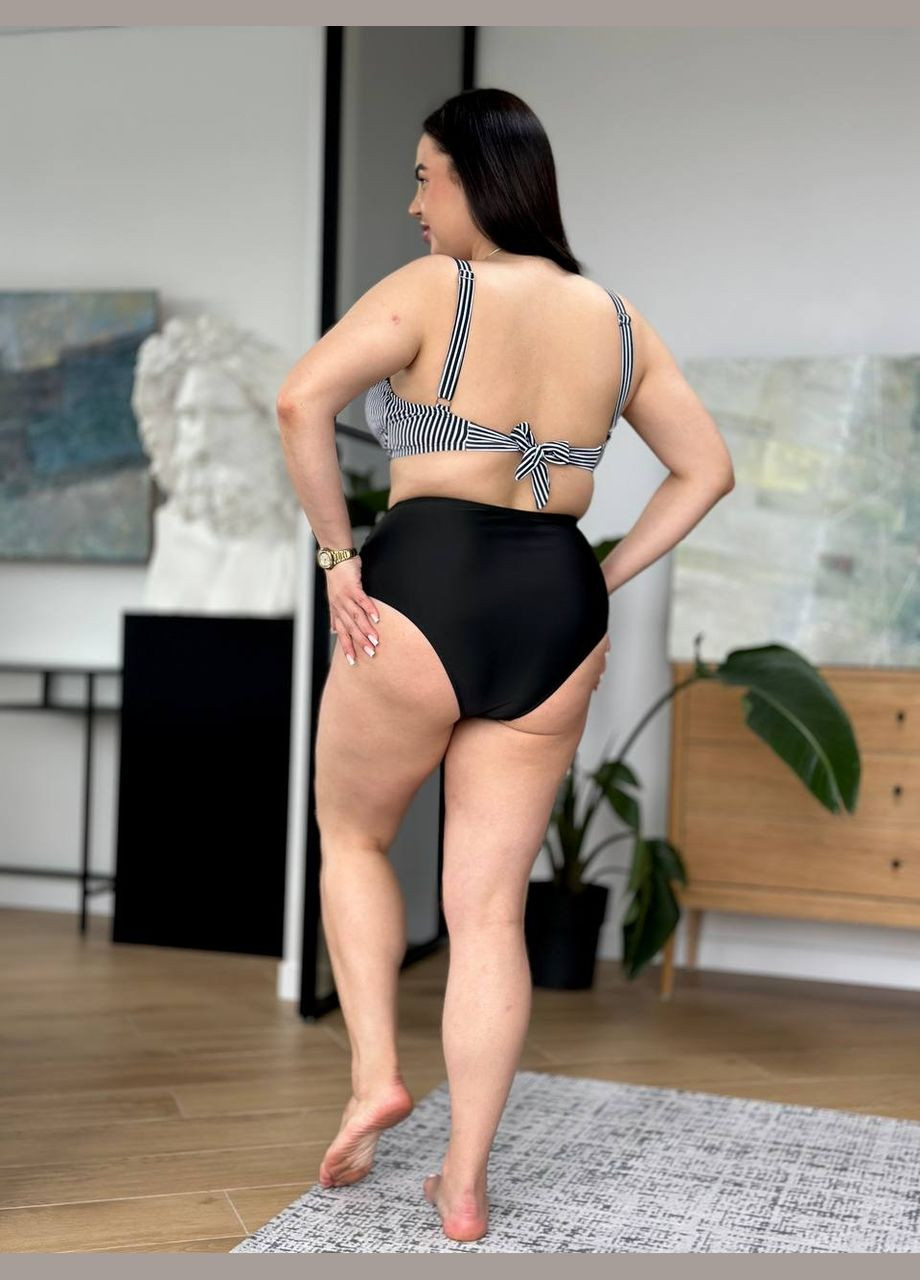 Черно-белый летний стильный трендовый купальник в полоску раздельный No Brand