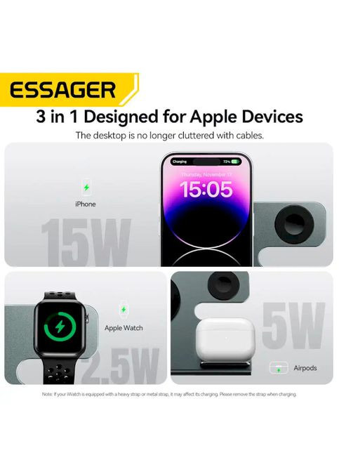 Бездротовий мультизарядний пристрій suction 15W (3 in 1) black (EWXZM-RC0G-Z) Essager Ruicheng desktop magnetic (361346845)