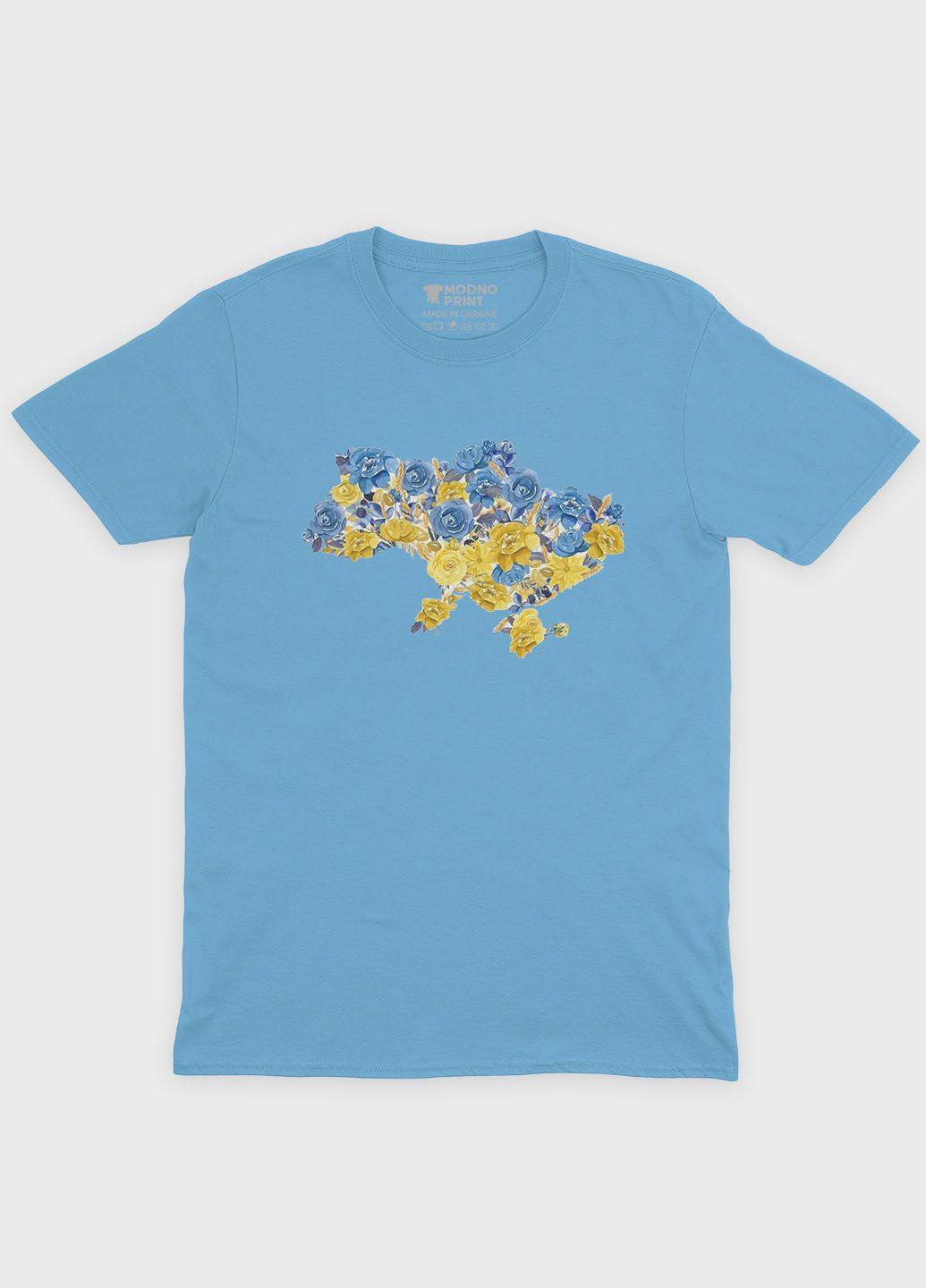 Голубая летняя женская футболка с патриотическим принтом карта украины (ts001-1-lbl-005-1-008-f) Modno