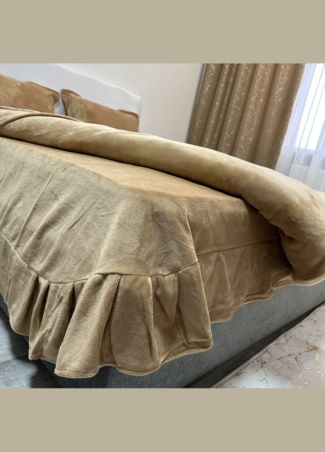 Велюровий теплий комплект постільної білизни євро розміру горіхового кольору No Brand (315749964)
