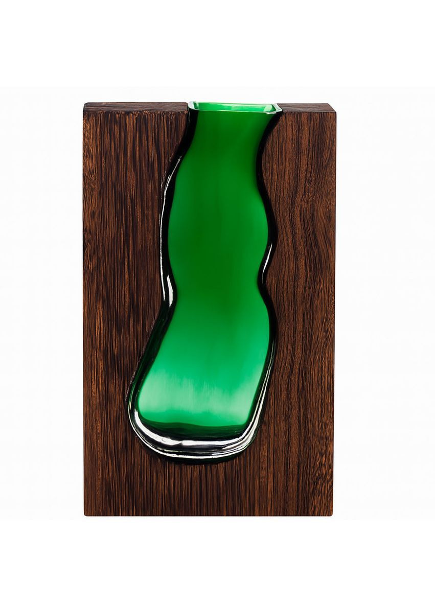 Ваза декоративная для цветов стеклянная с деревянной основой 24 см Yiwu HP-32-1 No Brand (372459381)