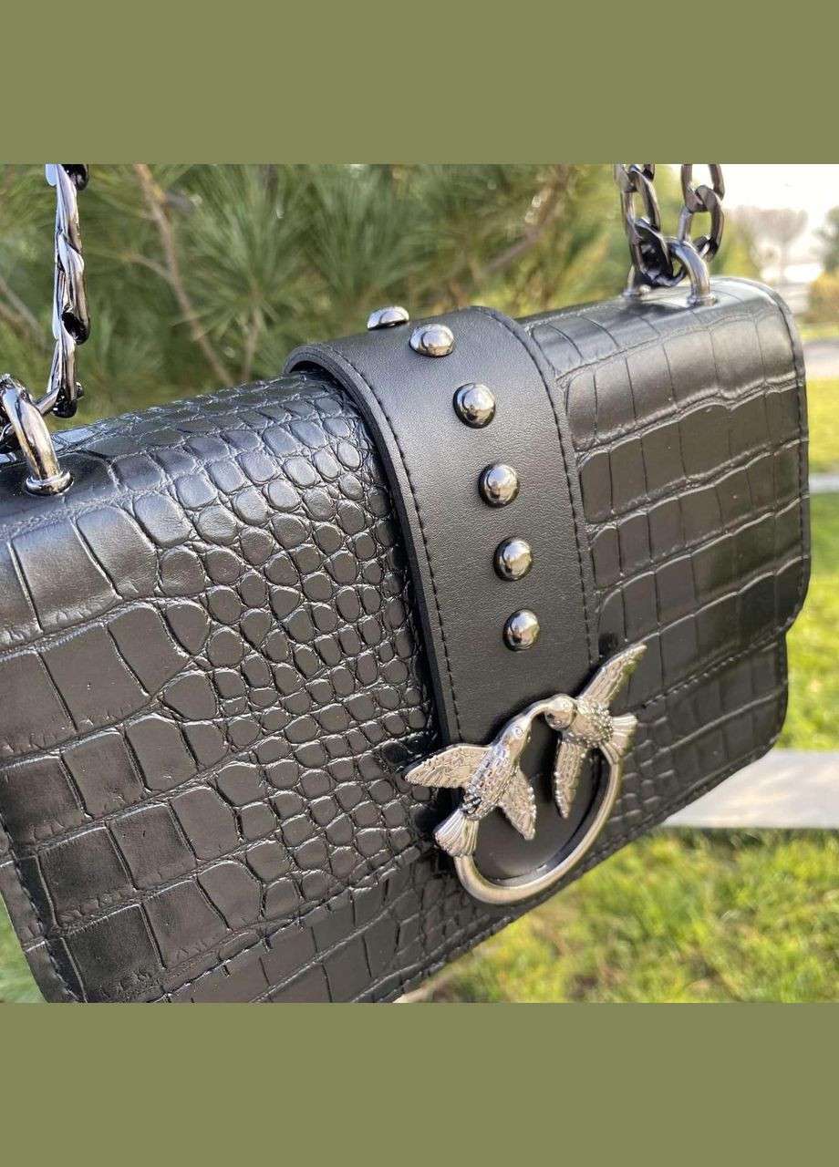 Женская мини сумочка клатч под рептилию с птичками, Маленькая сумка на цепочке с птицами Пинко No Brand (334730368)