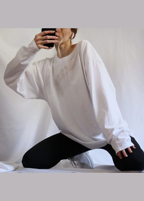 Лонгслив белый 100% хлопок однотонный унисекс прямого кроя под оверсайз No Brand (298689045)