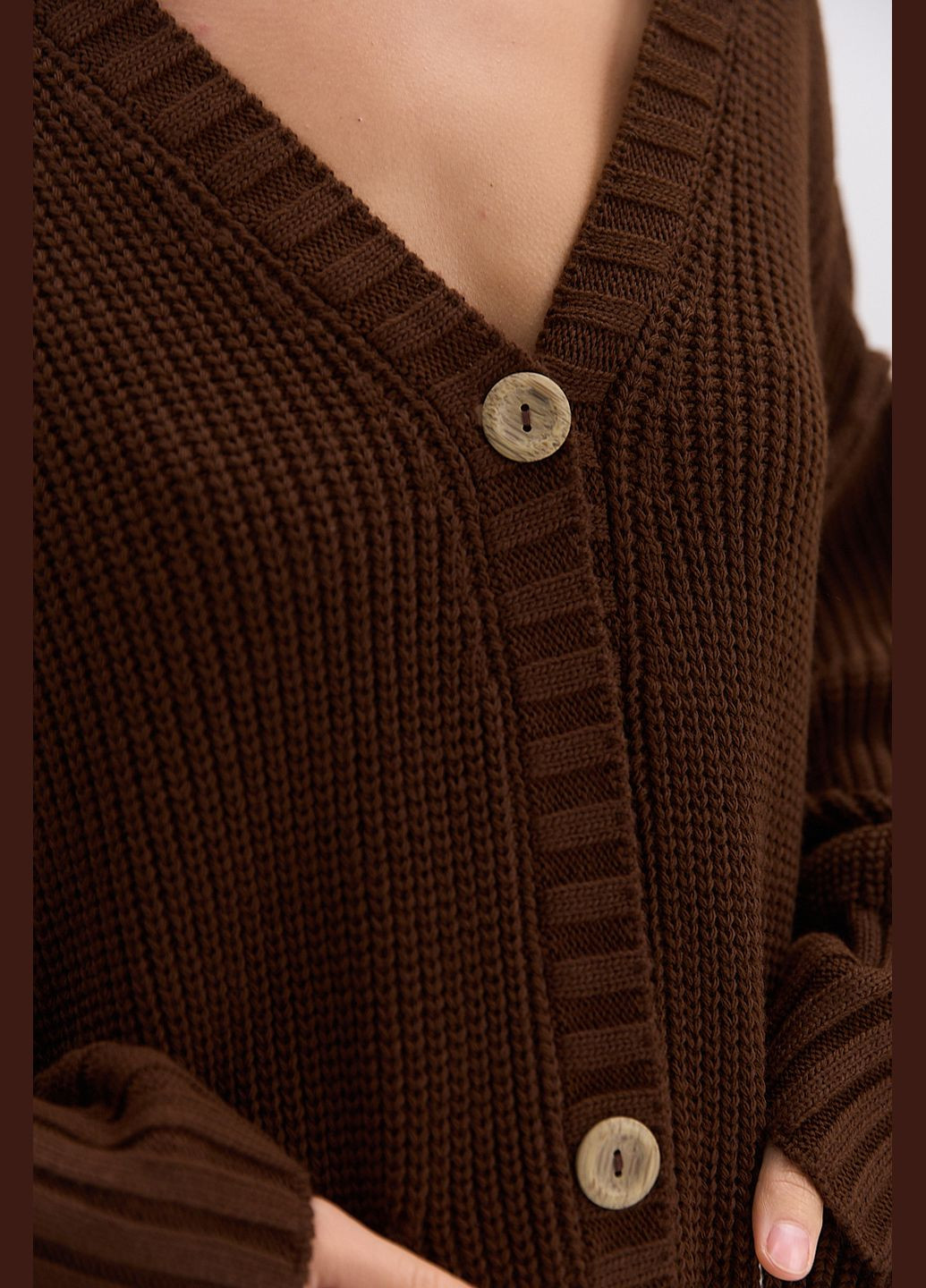 Жіночий в'язаний кардиган oversize з кишенями темно-червоний Arjen (317233864)