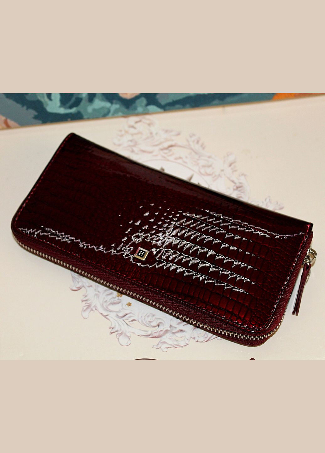 Кожаный женский кошелек клатч на молнии 0832 бордовый Henghuang (307284824)