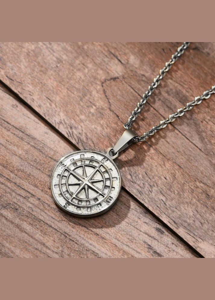 Мужская серебряная металлическая подвеска, цепочка с кулоном Компас No Brand (328251218)