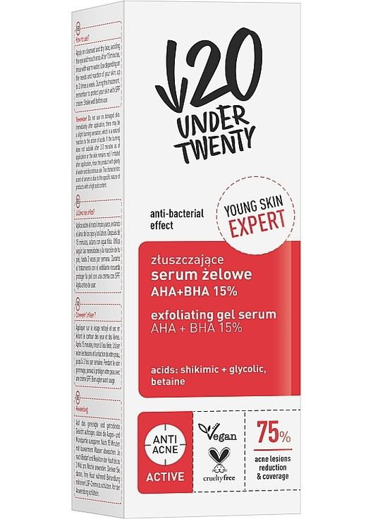 Гелева сироватка з відлущувальною дією на основі кислот Anti! Acne 30ml (1232734-133273) Under Twenty (368661747)