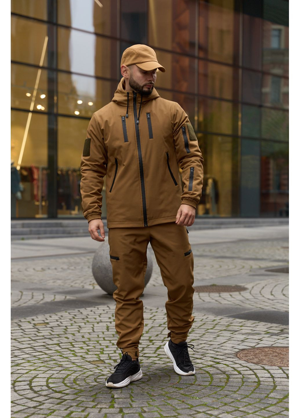 Теплый мужской костюм Soft Shell койот на флисе с шевроном Intruder Reef (366868551)