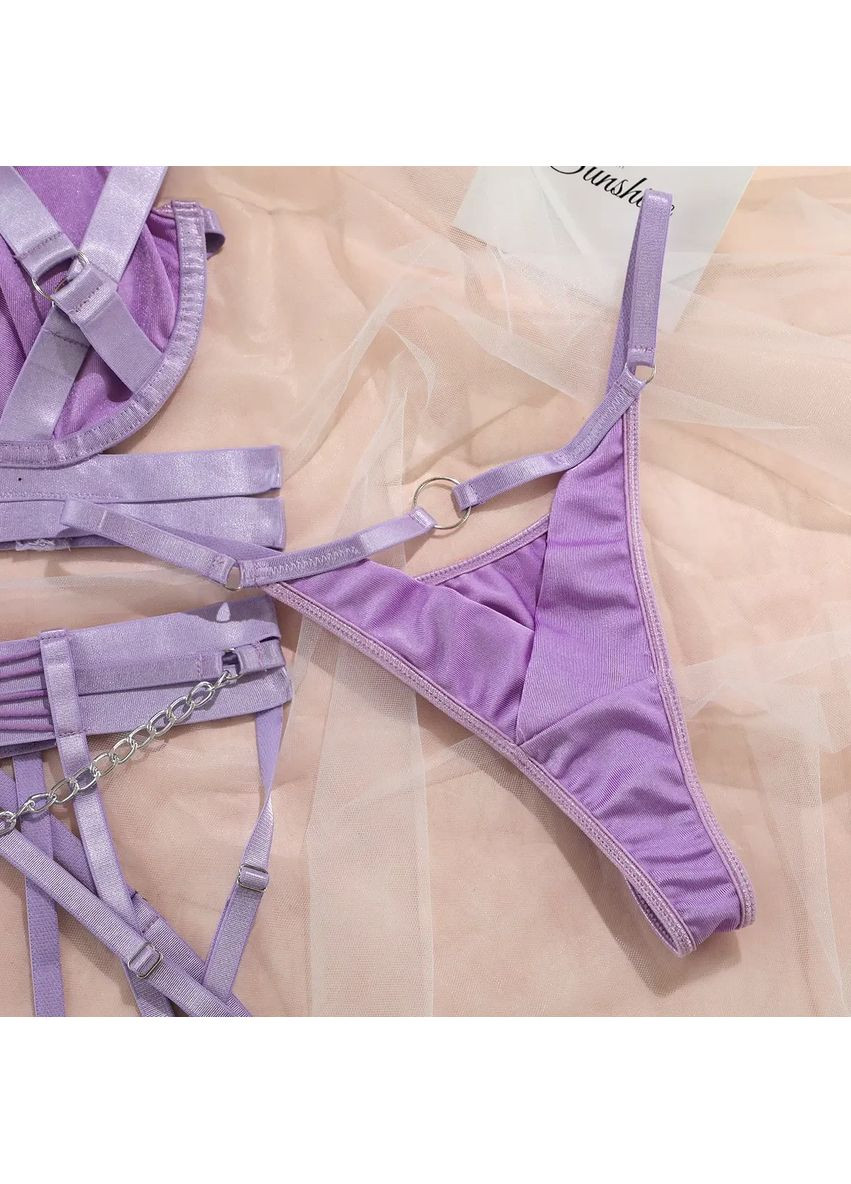 Фіолетовий демісезонний мереживний комплект із поясом. мереживна спідня білизна.роскішний мереживний комплект No Brand