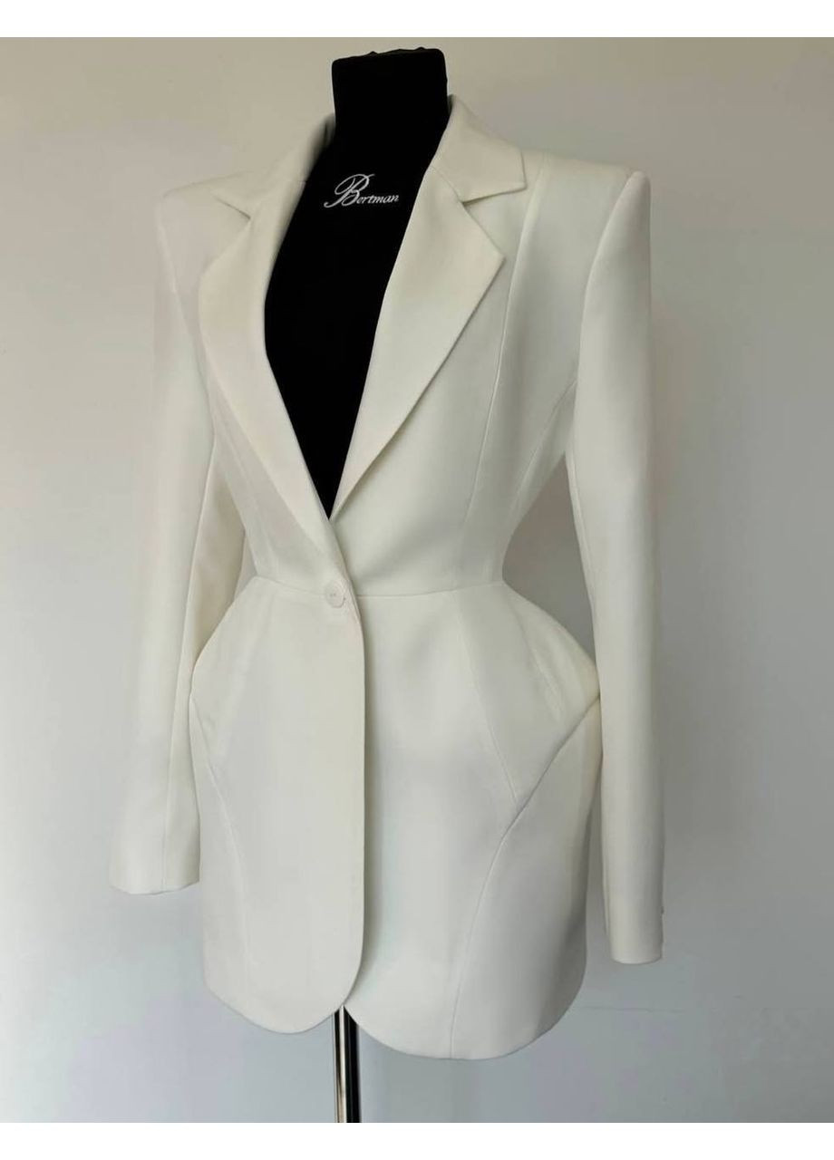 Молочное праздничный платье-пиджак из плотной костюмки — замеры в описании силуэтная DK/DL Мода без кордонів однотонное