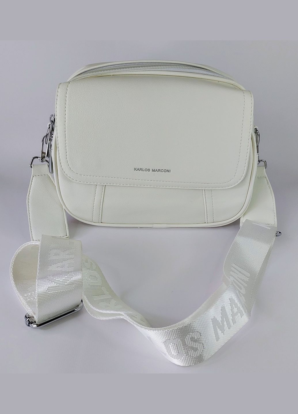 Сумка женская кросс-боди на два отделения на широком текстильном ремешке белая Karlos Marconi (347640664)