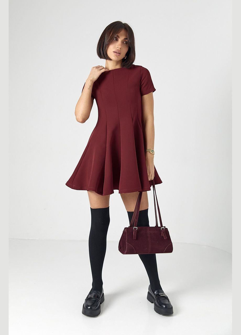 Бордова жіноча міні-сукня з короткими рукавами Lurex