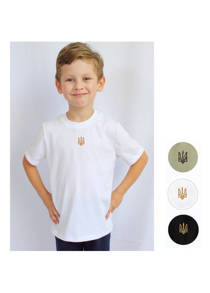 Белая летняя футболка детская с вышитым трезубцем девочке Ladan