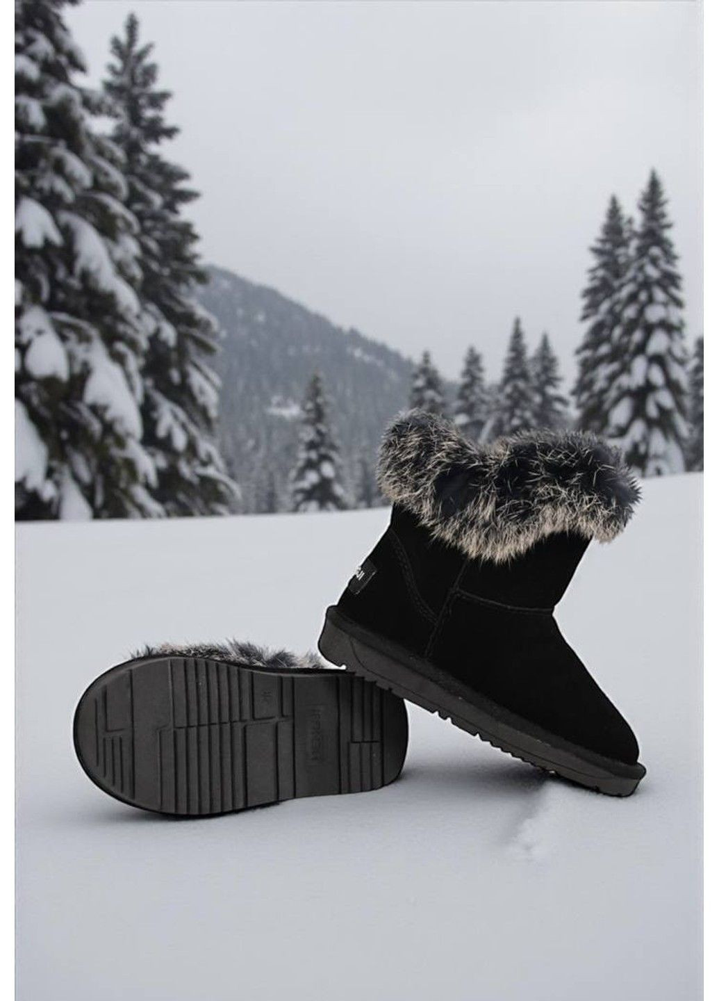 Зимние детские угги натуральная замша и мех черные (1927в) Hengji