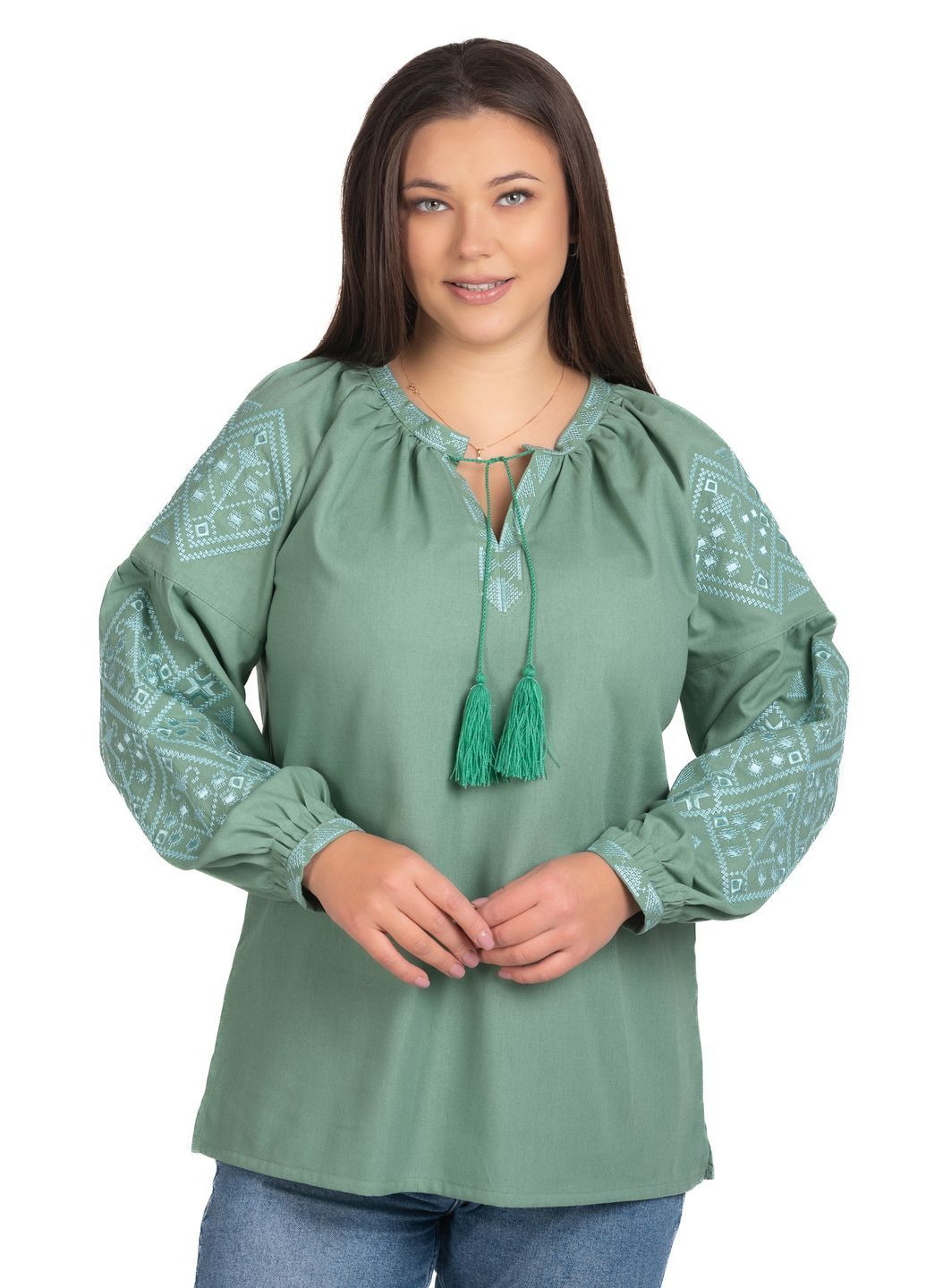 М'ятна лляна вишиванка богдана (ментол) Golfstream вільна льон (366883812)