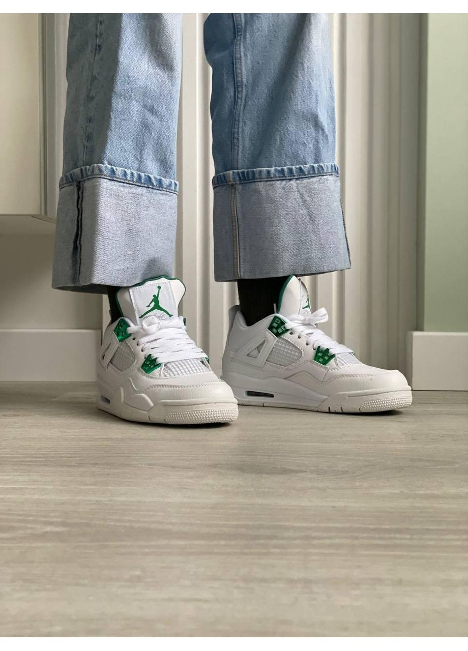КРОССОВКИ ЖЕНСКИЕ NIKE AIR JORDAN RETRO 4 WHITE GREEN НАЙК АИР ДЖОРДАН No Brand серые демисезоны (368869481)