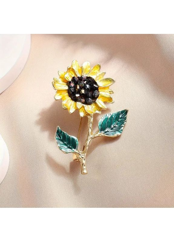 Золотистая брошь в винтажном стиле в виде подсолнуха с черными стразами 5х3.2 см AurumLux308 Fashion Jewelry (365777339)