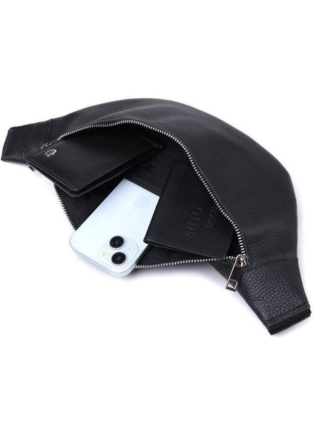 Чоловіча шкіряна сумка на пояс бананка через плече для телефону та документів середня Чорний 38786 Shvigel (353302632)