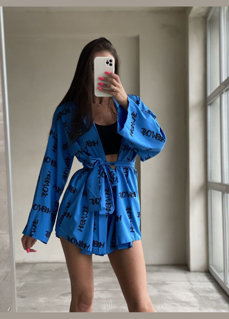 Жіночий костюм (кімоно+шорти) блакитного кольору 27223 Fashion (296931123)