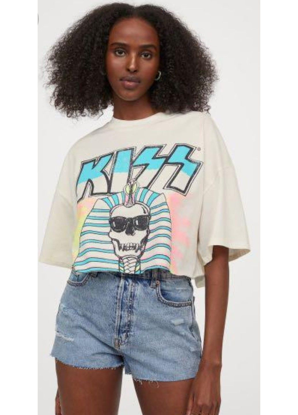 Бесцветная летняя женская футболка оверсайз с принтом н&м (56698) s белая H&M