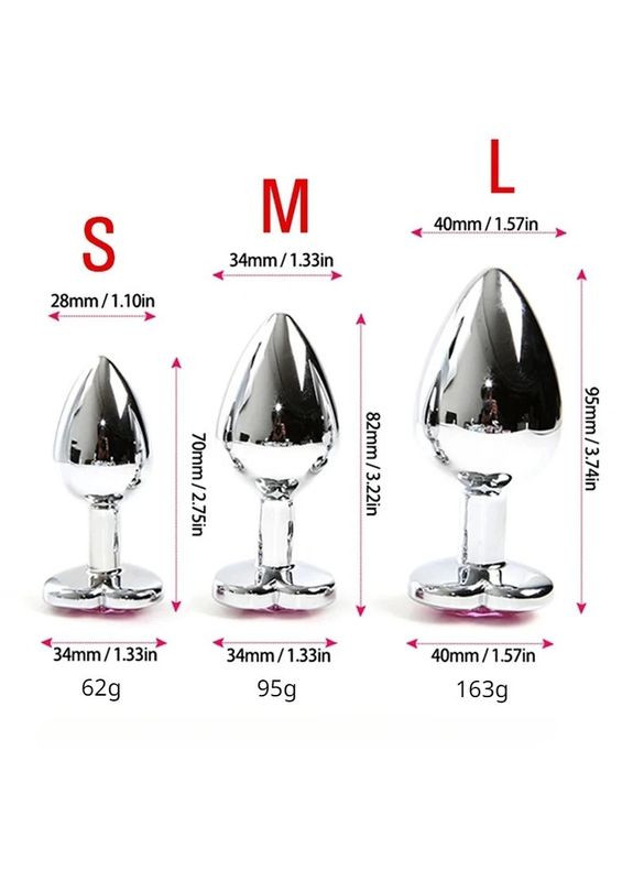 Металлическая анальная пробка с кристаллом сердце розовый Размер L No Brand (341309902)
